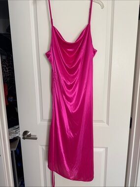 Amazon Satin Cowl Midi Dress - Fuchsia Pink
